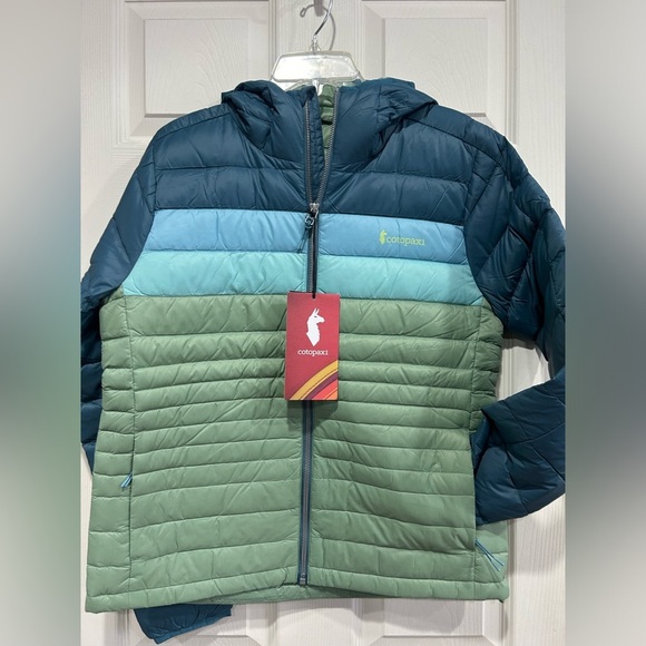 cotopaxi Jackets & Blazers - Cotopaxi Women's Medium Fuego Hooded Down Jacket Blue Spruce Aspen Puff NWT